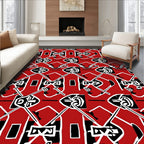 Abstract Red Black White Geometric Arrangement Rug