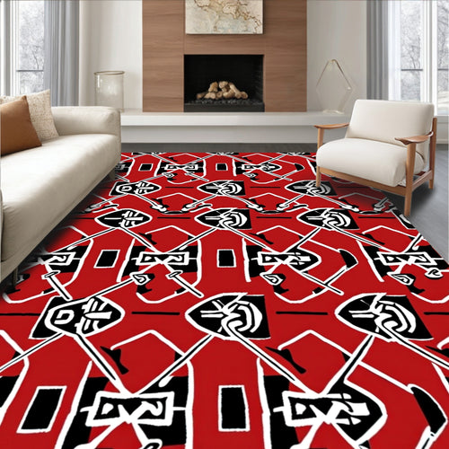 Abstract Red Black White Geometric Arrangement Rug