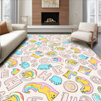 Pink Blue Yellow Alphabet Animals Whimsy Rug