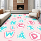 Pink White Blue Alphabet Collage Rug