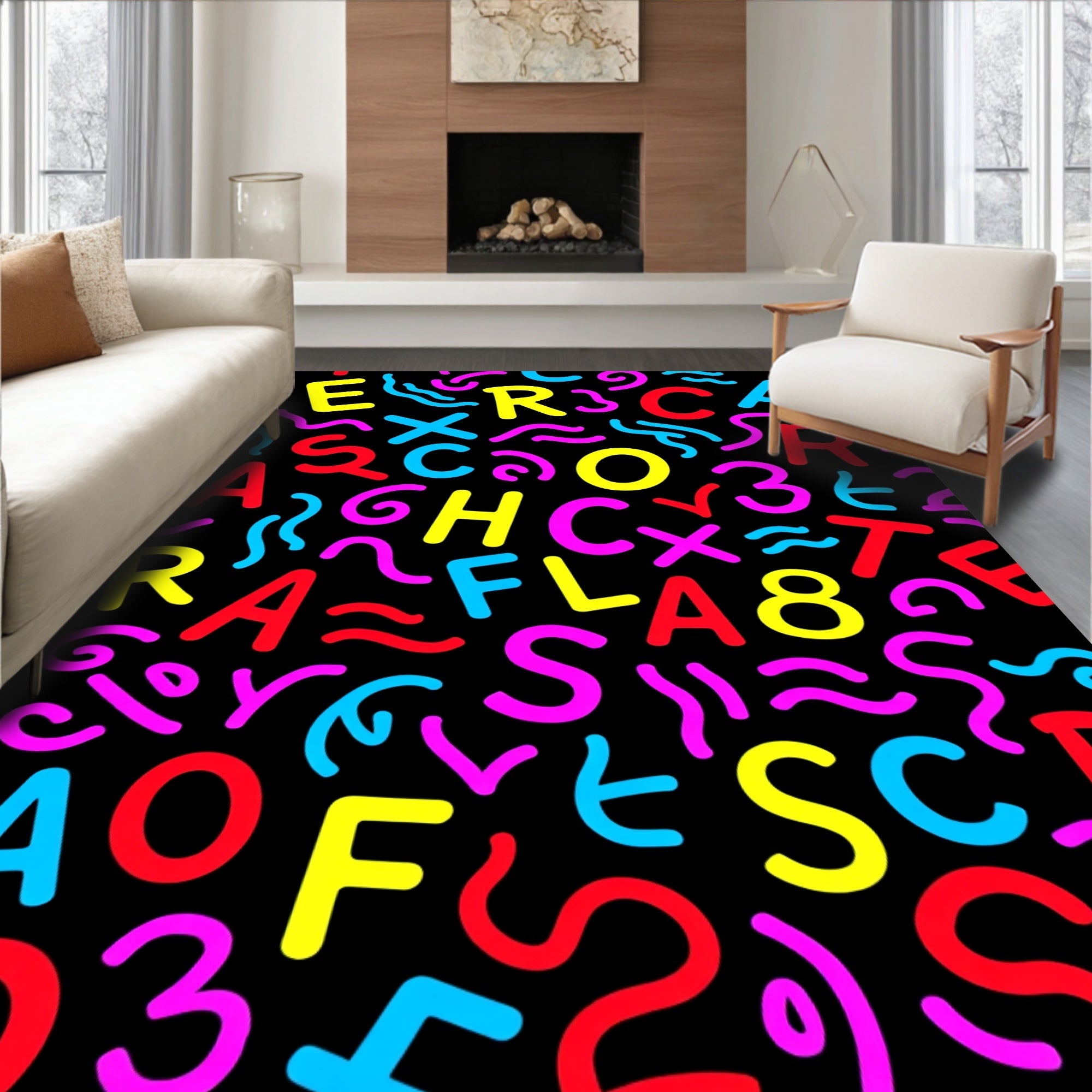 Brightly Colored Alphabet Swirls Rug