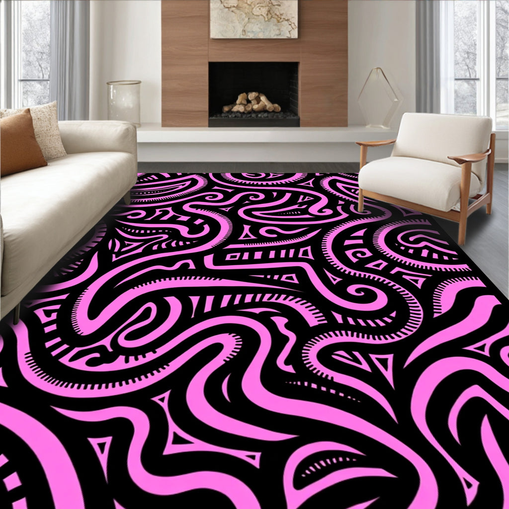 Hot Pink Abstract Swirl Tribal Design Rug
