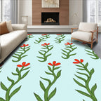 Red Floral Stem Light Blue Background Rug
