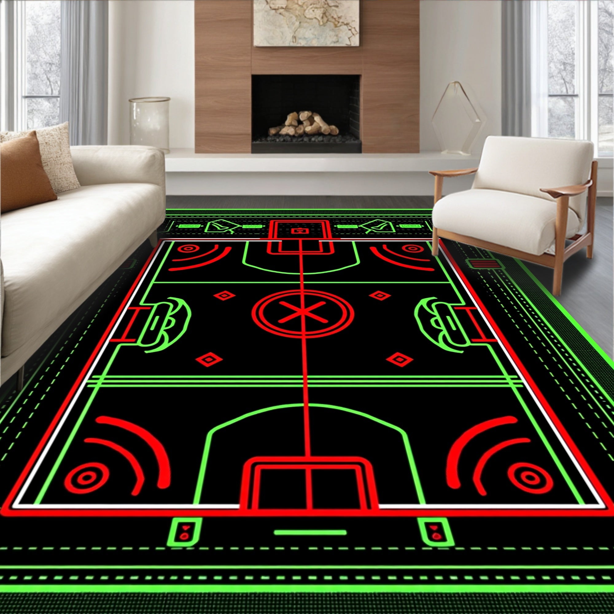 Retro Neon Sports Court Rug