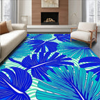 Vibrant Blue Tropical Foliage Rug