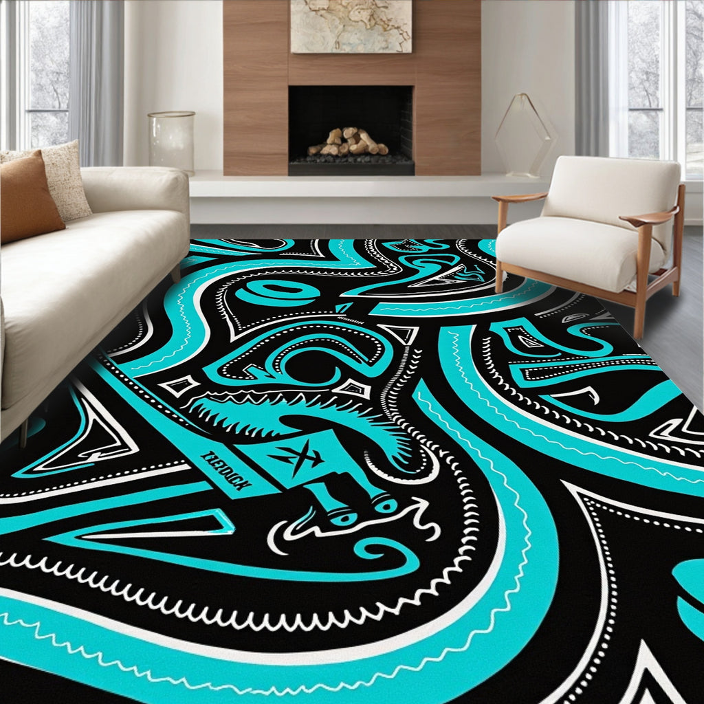 Bold Turquoise Swirl Abstract Contemporary Rug