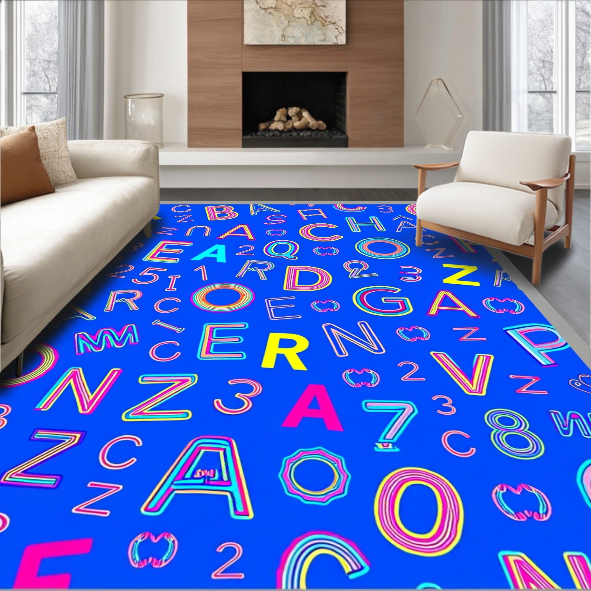 Bright Neon Alphabet Collage Rug