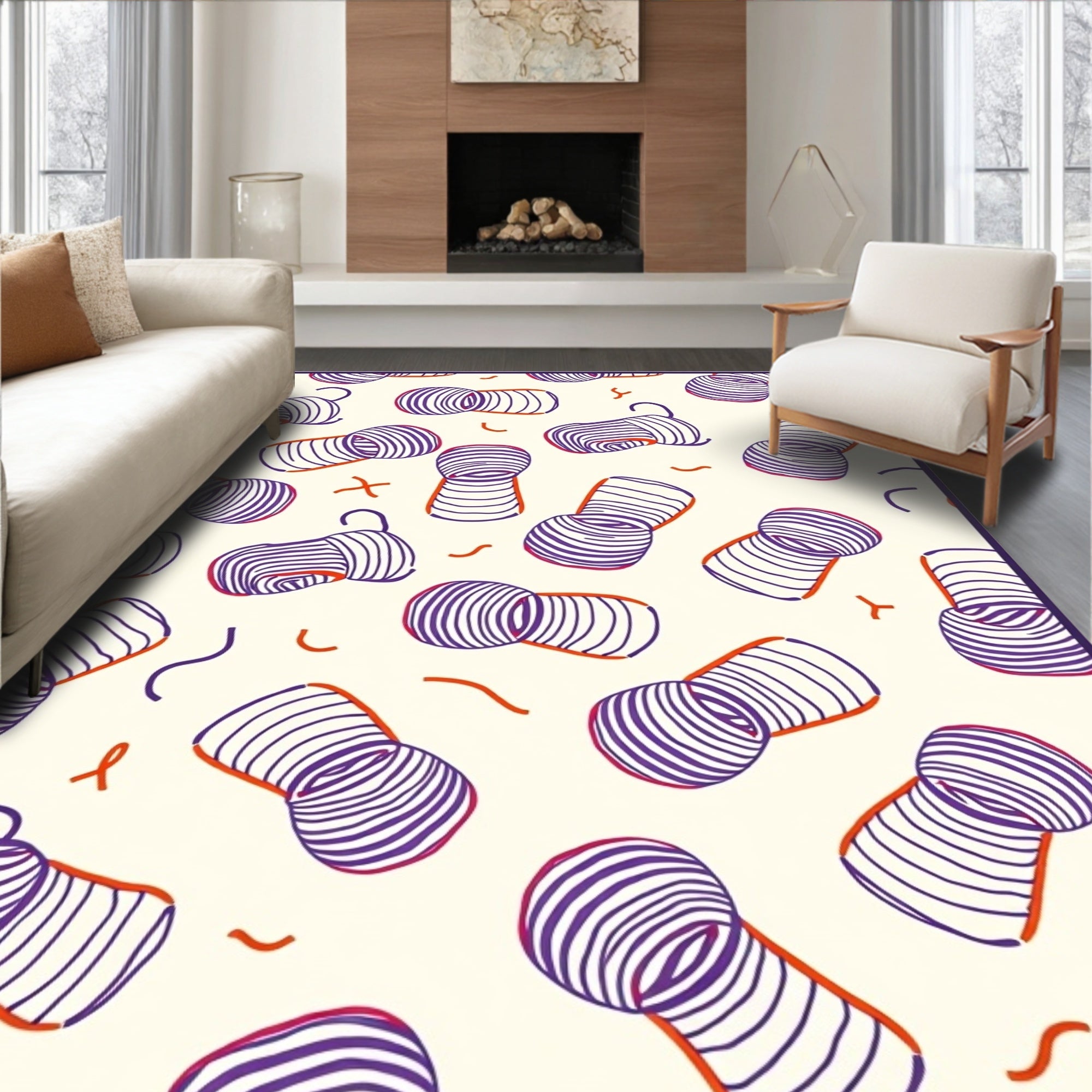 Purple Orange Stipes Abstract Forms Rug