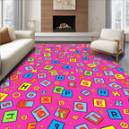 Alphabet Blocks Pink Playful Layout Rug