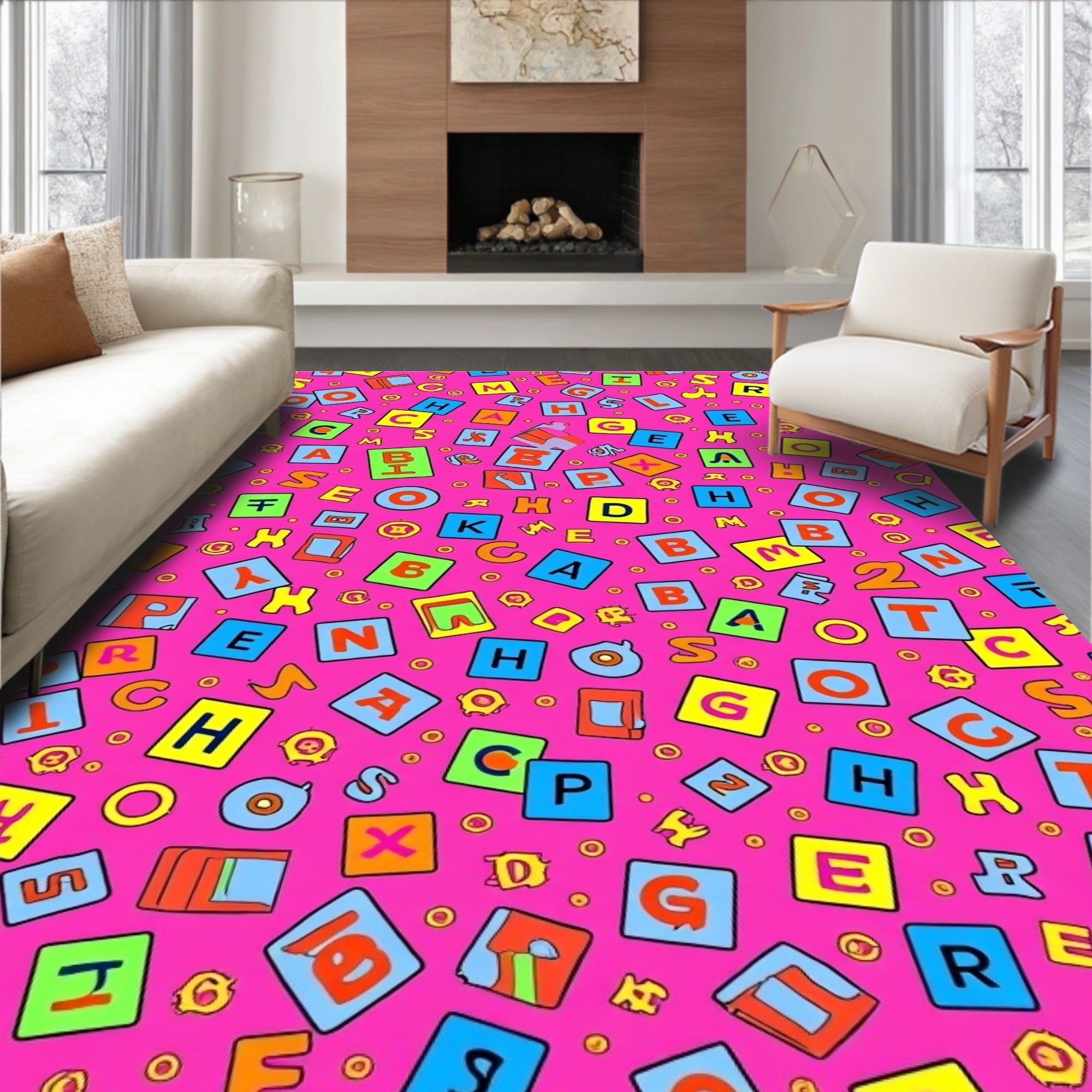 Alphabet Blocks Pink Playful Layout Rug