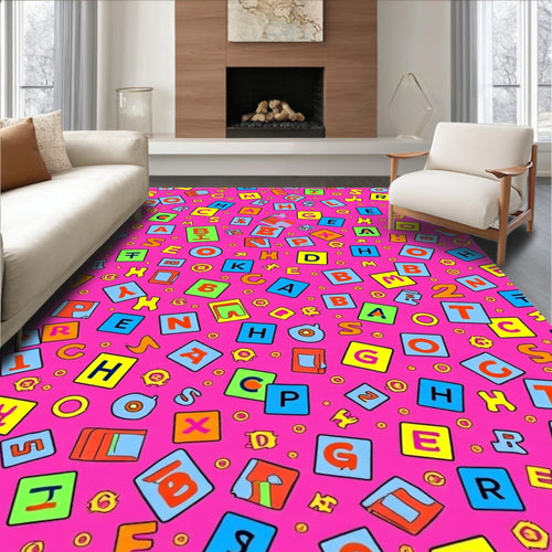 Alphabet Blocks Pink Playful Layout Rug