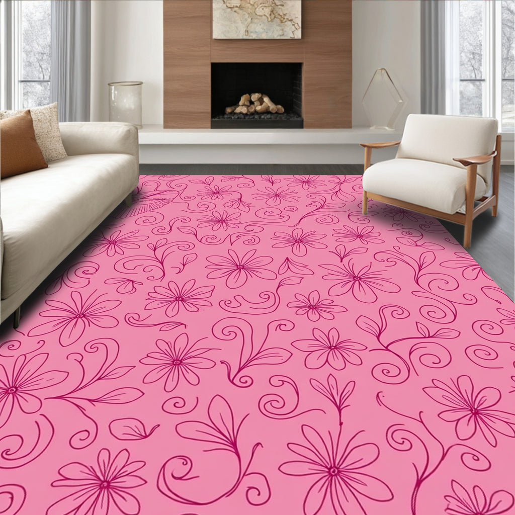 Fuchsia Ditsy Floral Swirls Rug