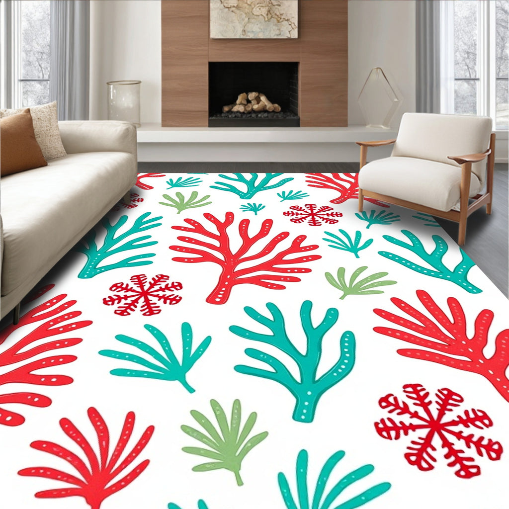 Coral Reef Red Green Teal Snowflake Rug
