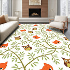Whimsical Fox Owl Tree Branches Rug