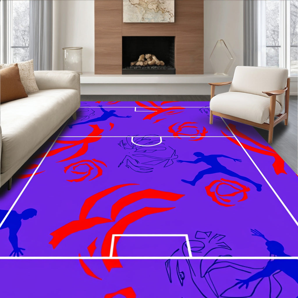 Bold Purple Football Players Floral Rug