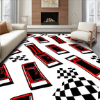 Red Black Stripes Checkered Boxes Rug
