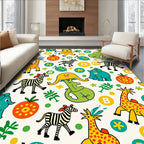 Cartoon Animals Alphabet Playful Multicolor Rug