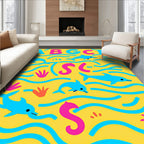 Playful Aqua Dolphins Yellow Sea Rug