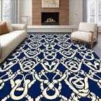 Cream and Navy Intertwined Damask Rug