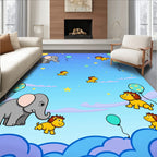 Playful Elephants Lions Sky Balloons Rug