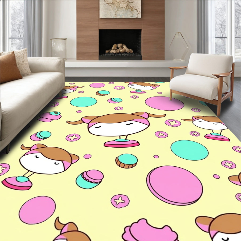 Cute Kawaii Girls Pink Teal Circles Rug