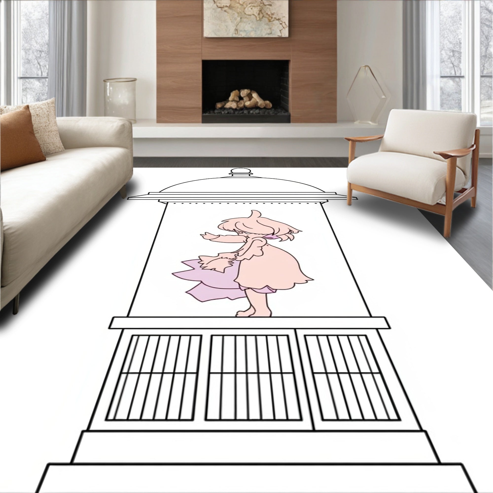 Pink Anime Girl Lantern Graphic Rug