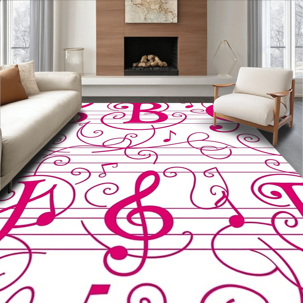 Vibrant Pink Musical Notes Staff Rug
