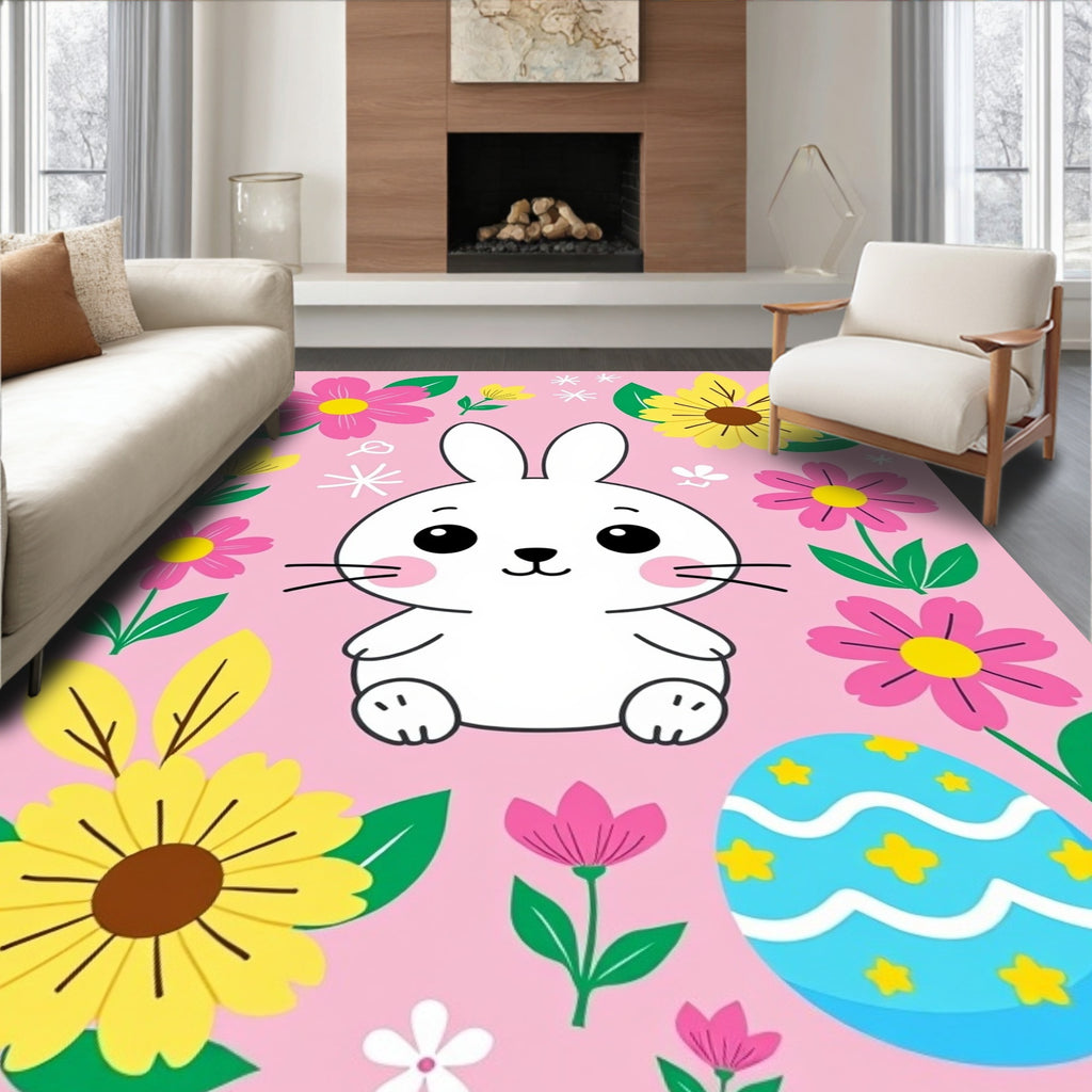 Cute Bunny Amongst Spring Flowers Rug