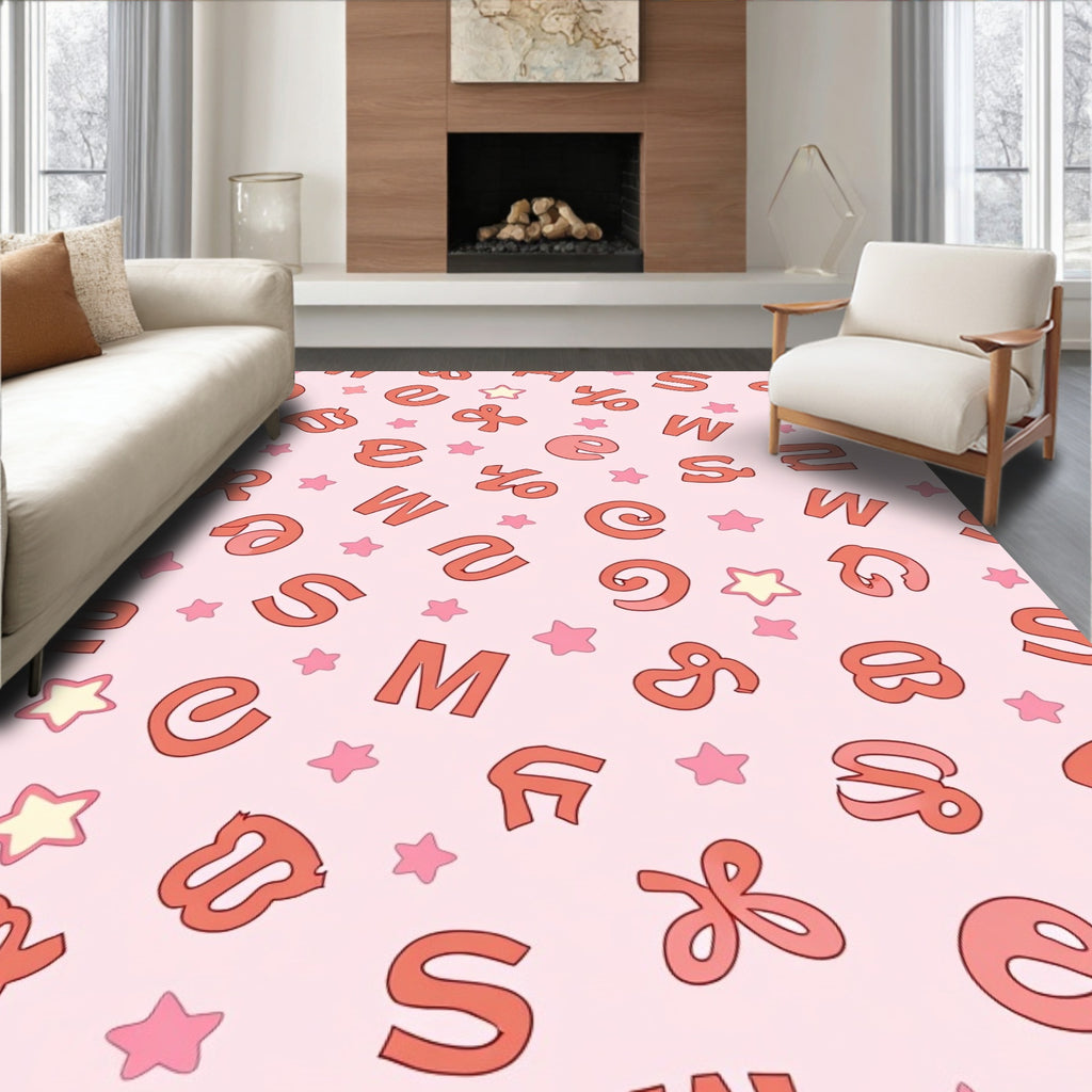 Pink Alphabet Stars Rag Rug