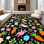 Whimsical Easter Bunnies Carrots Eggs Rug