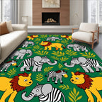 Cute Safari Animals Jungle Foliage Rug