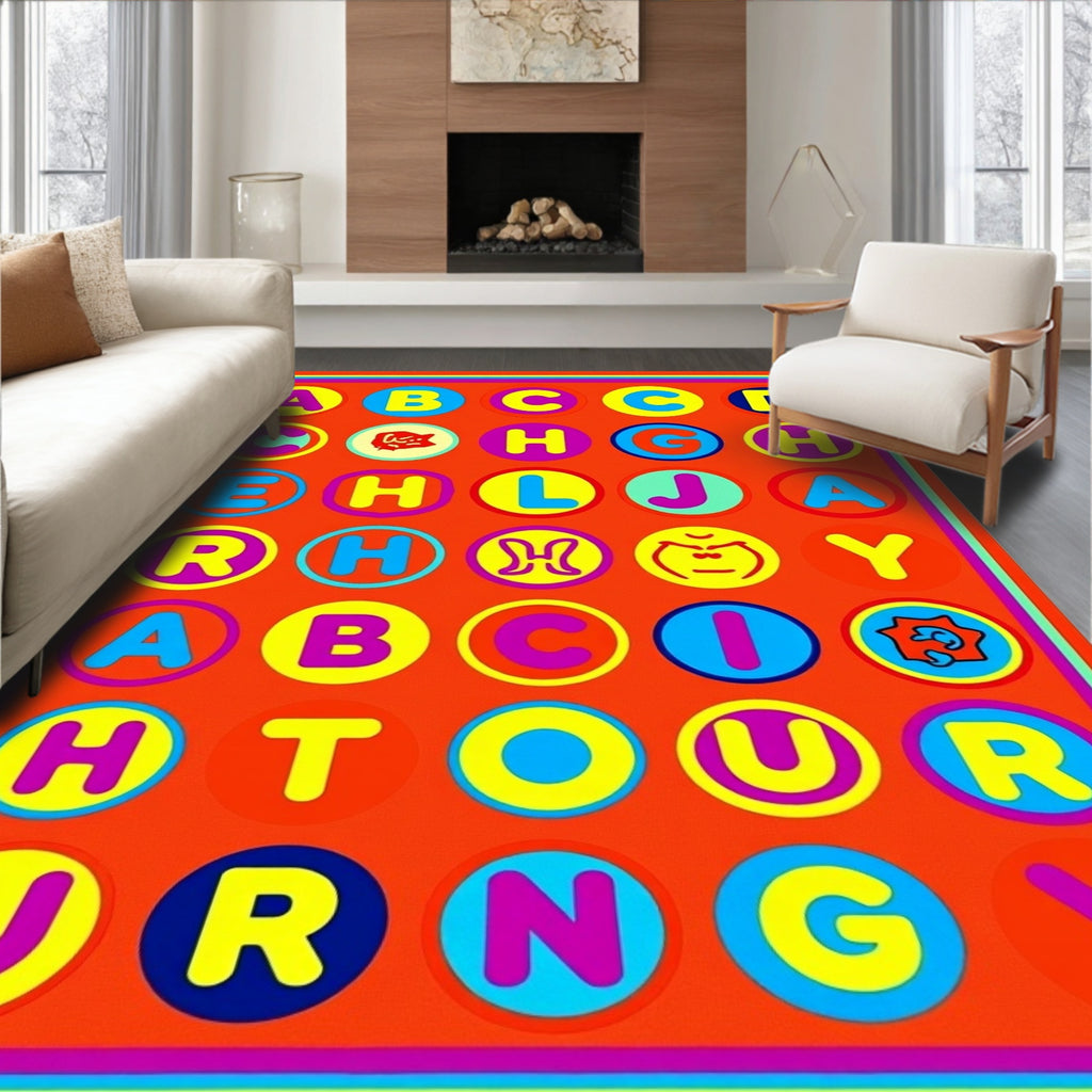 Retro Alphabet Circles Orange Rug