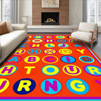 Retro Alphabet Circles Orange Rug