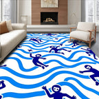 Navy Blue Figures Ocean Waves Rug