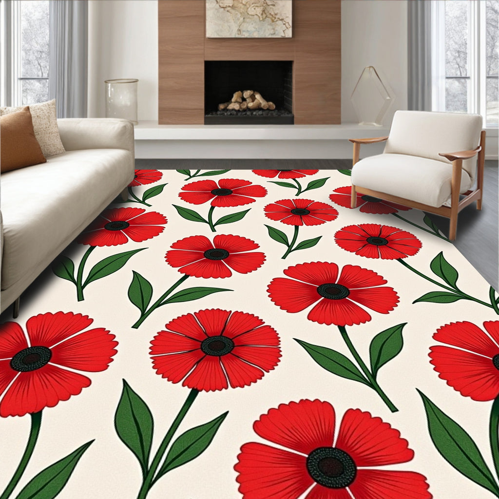 Elegant Red Poppy Floral Arrangement Rug
