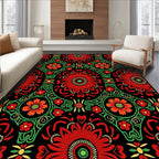 Bold Red Black Floral Lace Imprint Rug