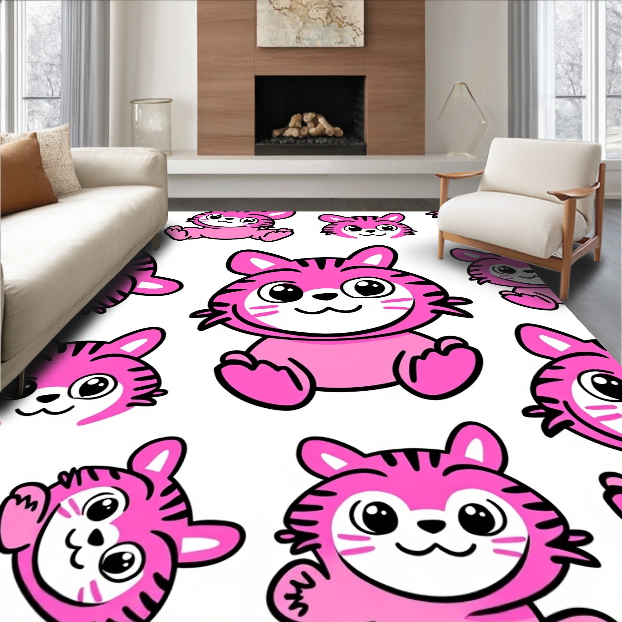 Cute Pink Tiger Cub Repeat Rug