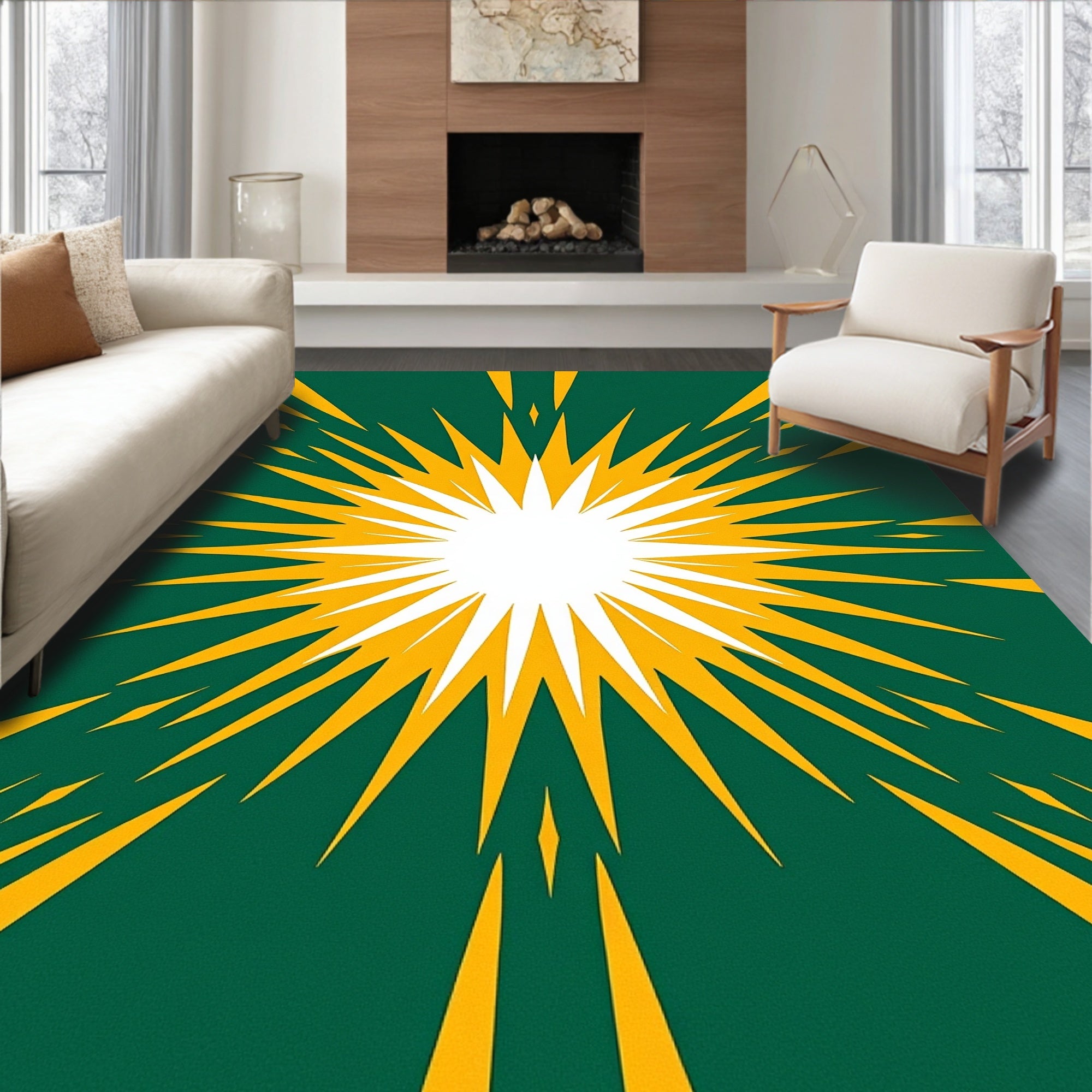 Radiant Sunburst Green Yellow Burst Rug