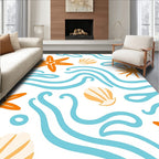 Orange Starfish Blue Wave Seashell Art Rug