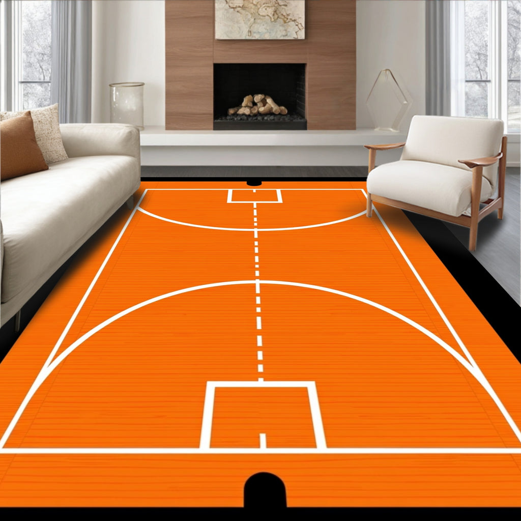 Orange Court Geometric White Markings Rug