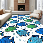 Playful Blue Green Fish Bubbles Rug