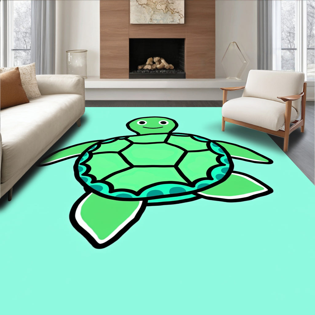 Cute Green Turtle Marine Life Rug