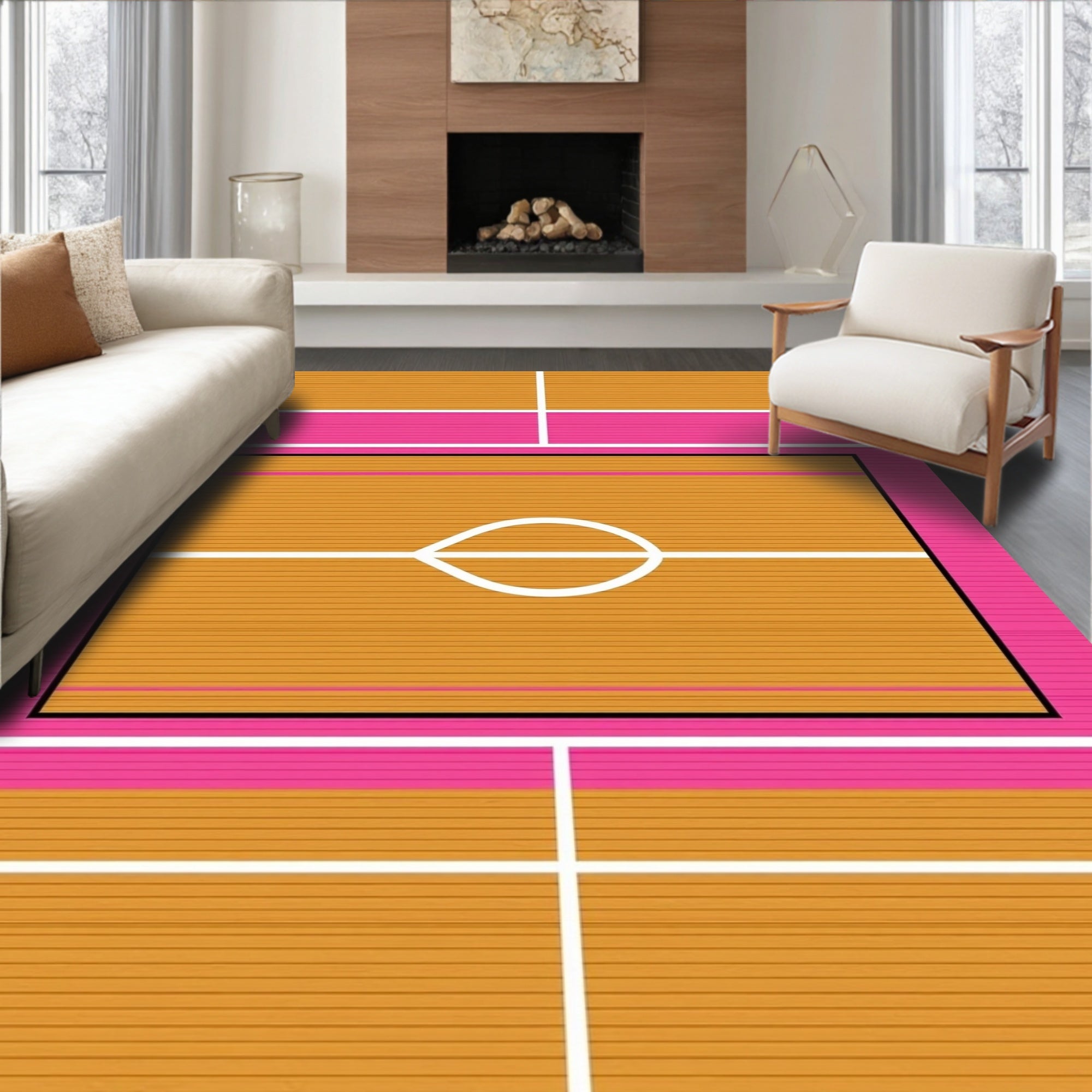 Vibrant Pink Orange Abstract Stripe Rug