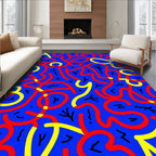 Abstract Red Yellow Swirl Blue Background Rug