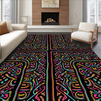 Vibrant Neon Abstract Tribal Cross Rug
