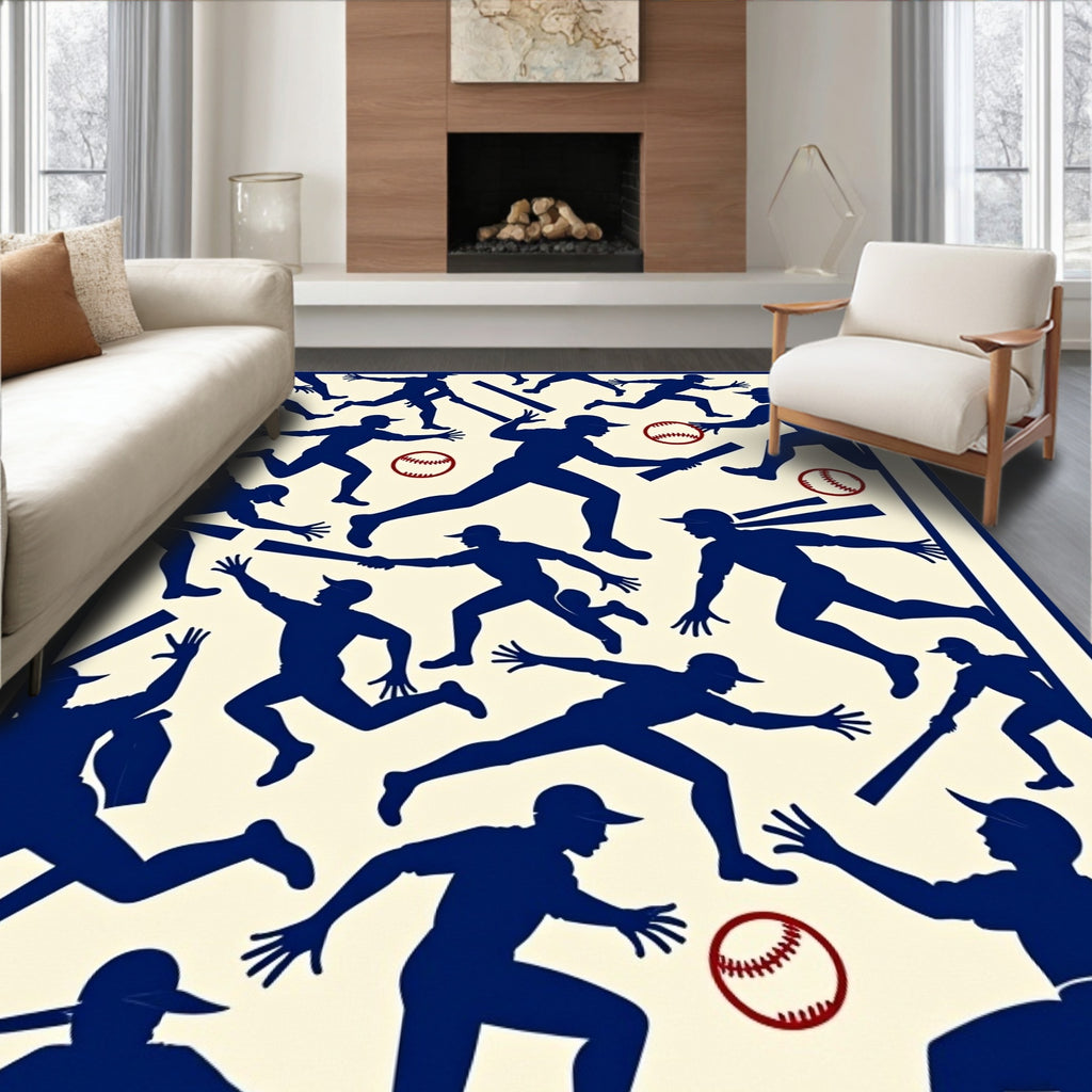 Navy Blue Baseball Players Action Rug