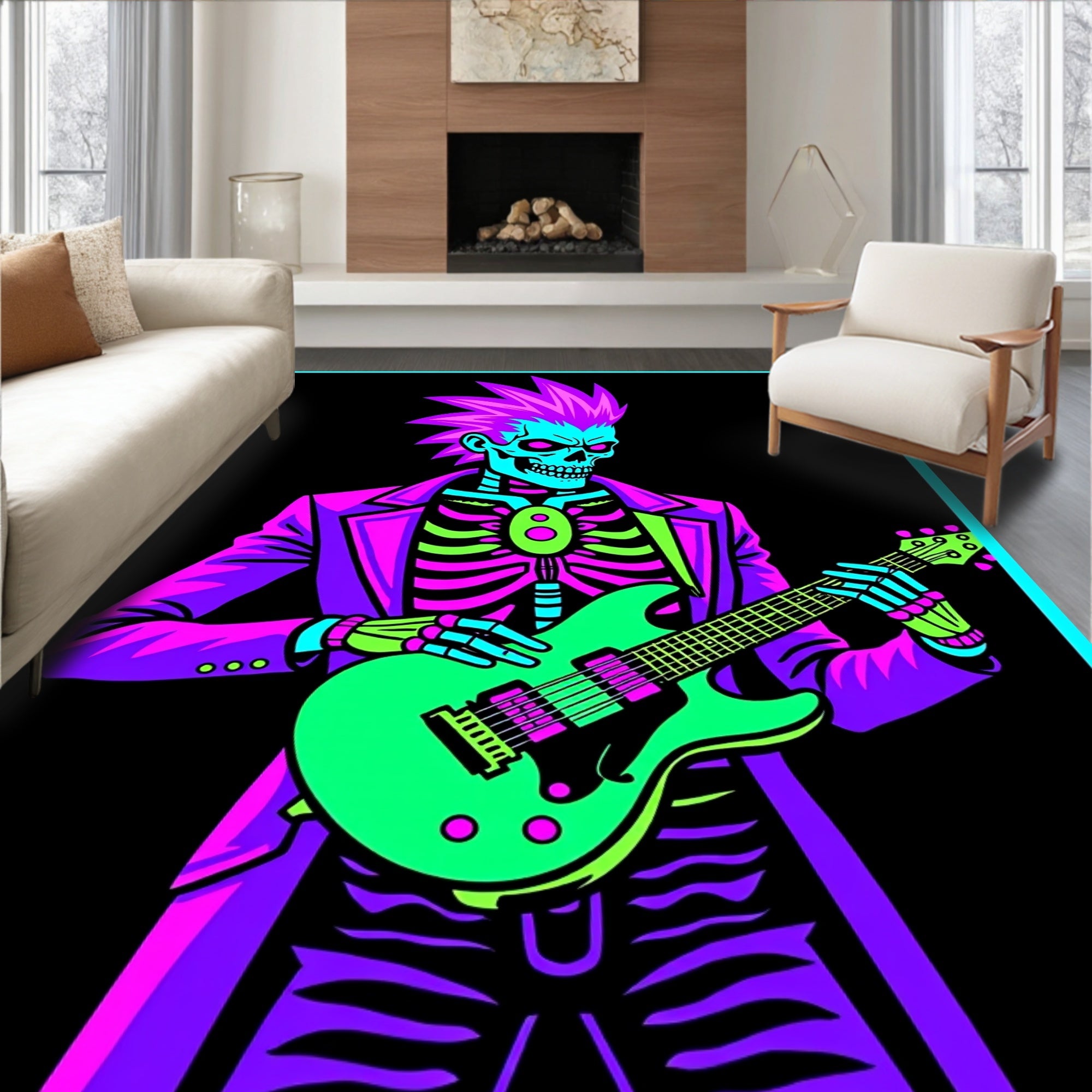 Electric Skeleton Jam Session Purple Green Rug