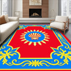 Red Blue Gold Scallop Sun Floral Rug
