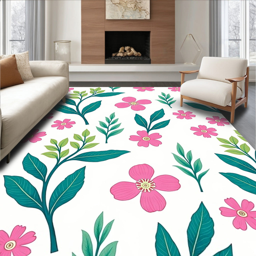 Pink Blossom Leafy Vine Rug