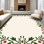 Red Green Floral Vines Border Rug